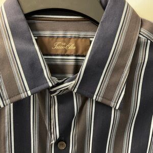 Tasso Elba Men's Navy and Brown Striped Shirt Size Large
